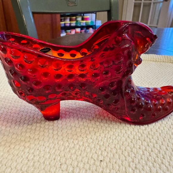 Vintage Fenton Ruby Red Hobnail Cat's Head Glass Slipper - Picture 4 of 7